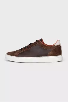 Men's brown leather and suede sneakers