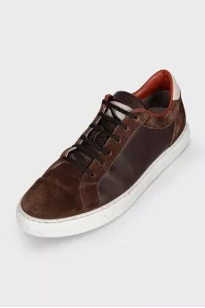 Men's brown leather and suede sneakers