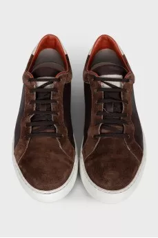 Men's brown leather and suede sneakers