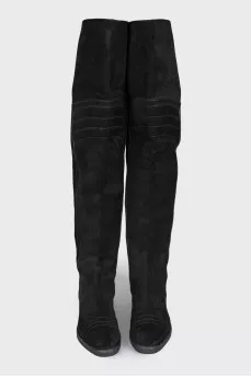 Suede over-the-knee boots with a back zip