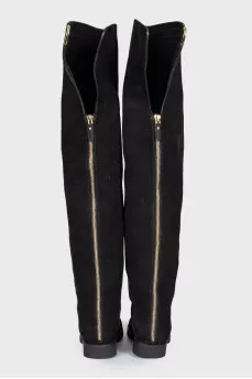 Suede over-the-knee boots with a back zip