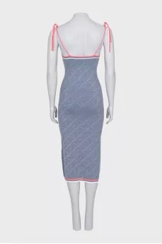 A fitted grey dress in a signature print