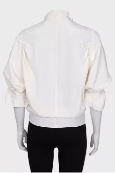 Silk button-down blouse with bow