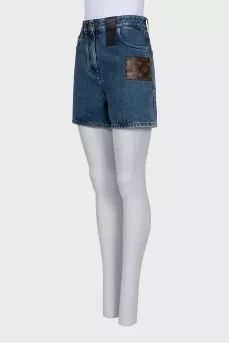Denim shorts with signature monogram