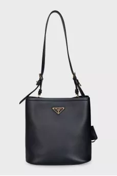 Black leather bucket bag