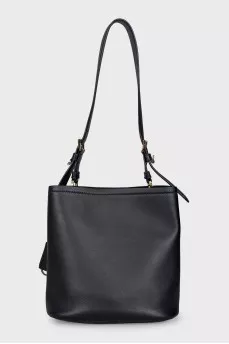 Black leather bucket bag