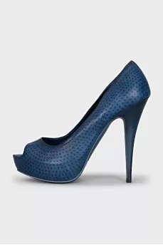 Blue shoes with perforations