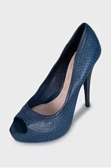 Blue shoes with perforations