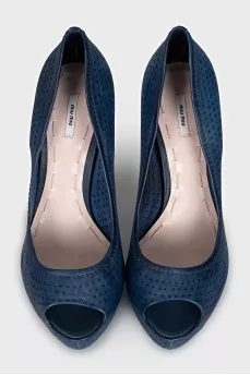 Blue shoes with perforations