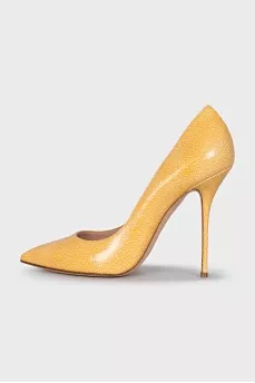 Yellow leather stiletto heels