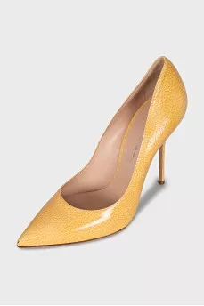 Yellow leather stiletto heels
