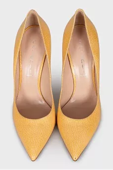 Yellow leather stiletto heels