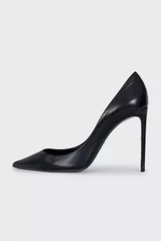 Black leather pumps