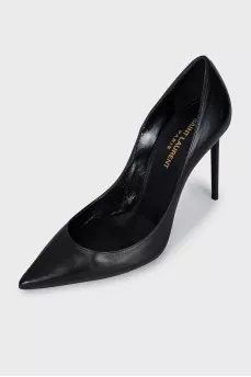 Black leather pumps