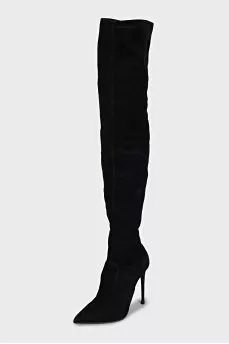 Black suede pointed toe over the knee boots