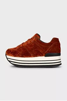 Velvet high-soled sneakers