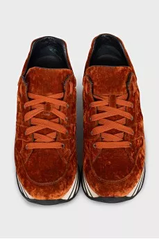 Velvet high-soled sneakers