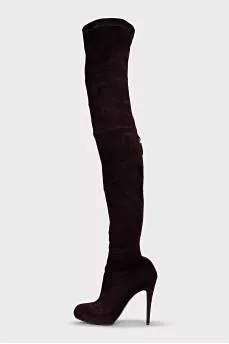 Brown suede stiletto heeled over-the-knee boots