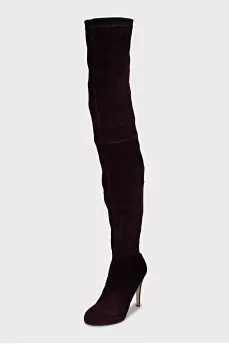 Brown suede stiletto heeled over-the-knee boots