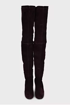 Brown suede stiletto heeled over-the-knee boots