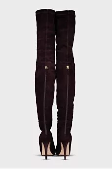Brown suede stiletto heeled over-the-knee boots