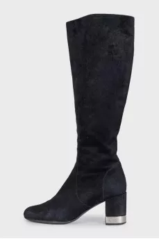 Suede heeled boots with metallic embellishments