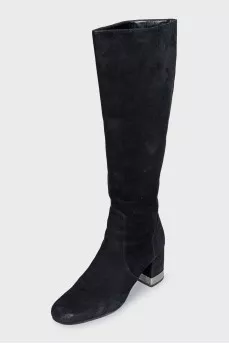Suede heeled boots with metallic embellishments