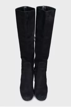 Suede heeled boots with metallic embellishments