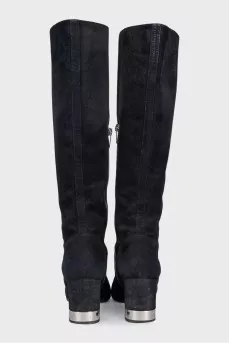 Suede heeled boots with metallic embellishments