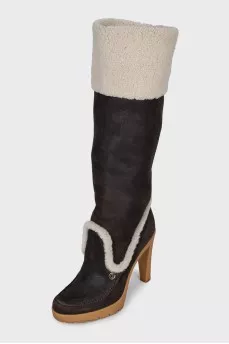 Insulated suede heeled boots