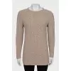 Straight-cut jumper with woven fabric