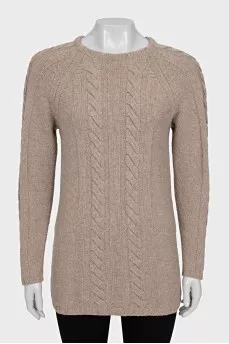Straight-cut jumper with woven fabric