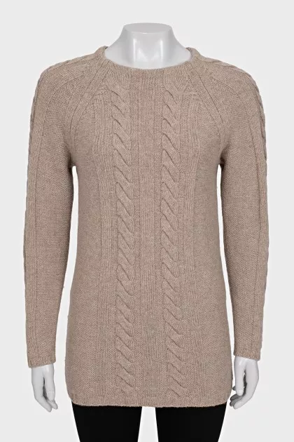Straight-cut jumper with woven fabric