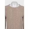 Straight-cut jumper with woven fabric