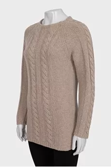 Straight-cut jumper with woven fabric