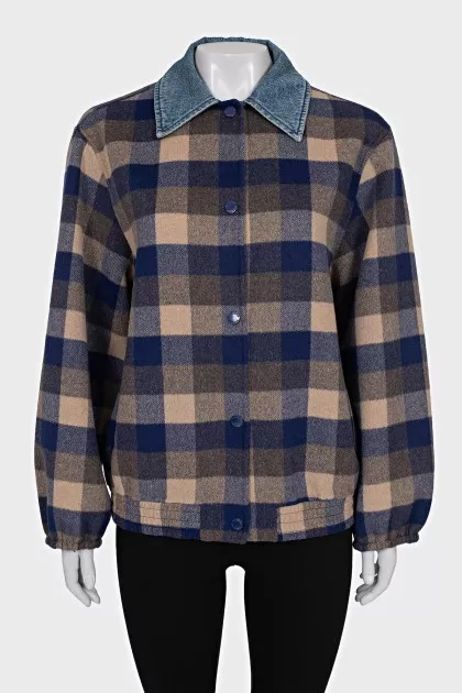Plaid bomber jacket with buttons
