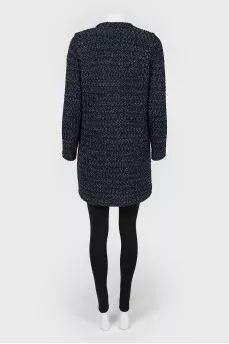 Knitted coat with patch pockets with tag