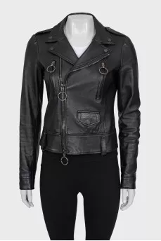 Leather jacket with a print on the back