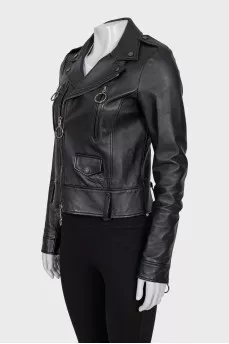 Leather jacket with a print on the back