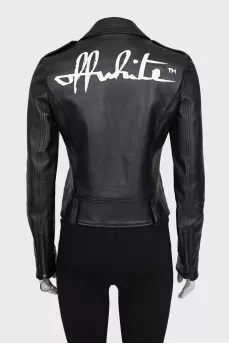 Leather jacket with a print on the back