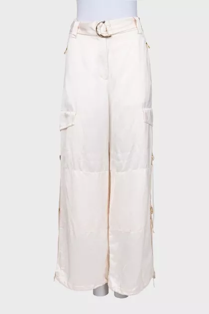Satin wide-leg trousers with patch pockets