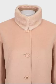 Pink coat with a fur collar