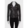 Brown leather jacket with detachable sleeves