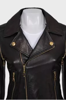 Brown leather jacket with detachable sleeves