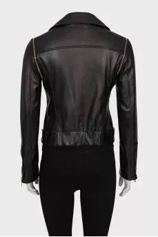 Brown leather jacket with detachable sleeves