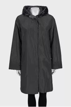 Reversible straight-cut coat with buttons