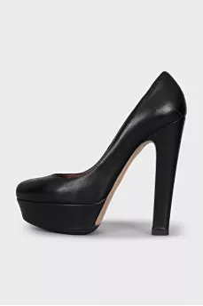 Black leather high heel shoes