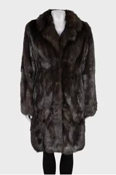 Straight cut sable fur coat with hooks