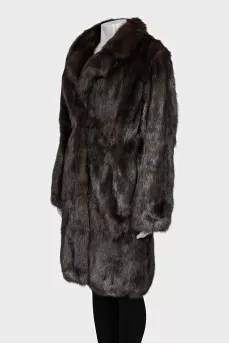 Straight cut sable fur coat with hooks
