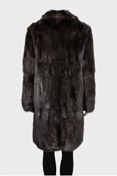 Straight cut sable fur coat with hooks